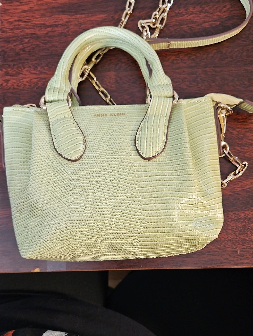 Anne Klein Pistachio Textured Satchel with Chain Strap